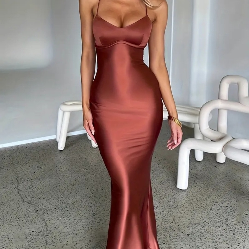 Elegant Satin Burnt Orange Dress